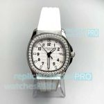 PPF Swiss Clone Patek Philippe Aquanaut 5067A White Dial Diamond Quartz Ladies Watch 35.6mm